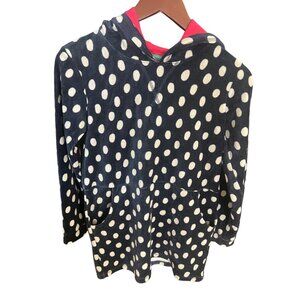 Mini Boden Girls 11-12 Navy Polka Dot Hoodie Dress with hoodie|pockets
